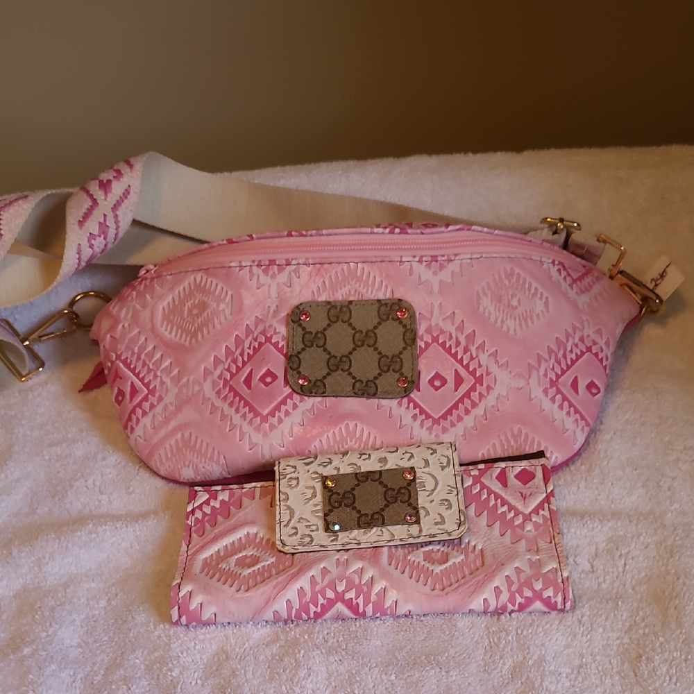 NWT...Sandra Ling Upcycled Gucci Pink Bum Bag  and Wallet Set